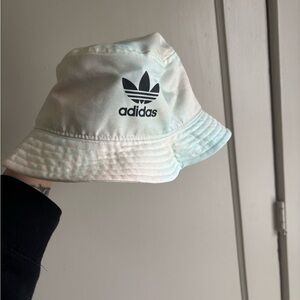 Adidas White and Light Blue Bucket Hat